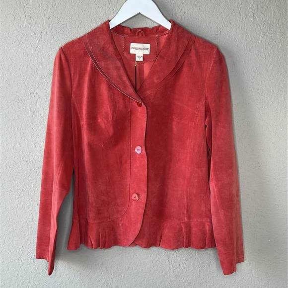 NWT Monterey Bay Clothing Company Suede Ruffle Hem Peach Orange Jacket Size 10 - Picture 1 of 16